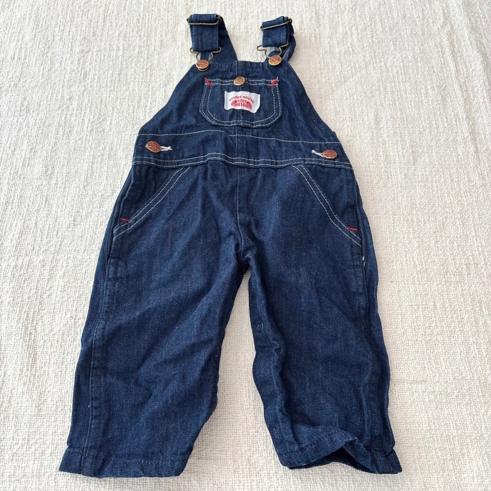Round House Kids Denim Bib Overalls Dark Wash Made in USA 12MO 12 Months